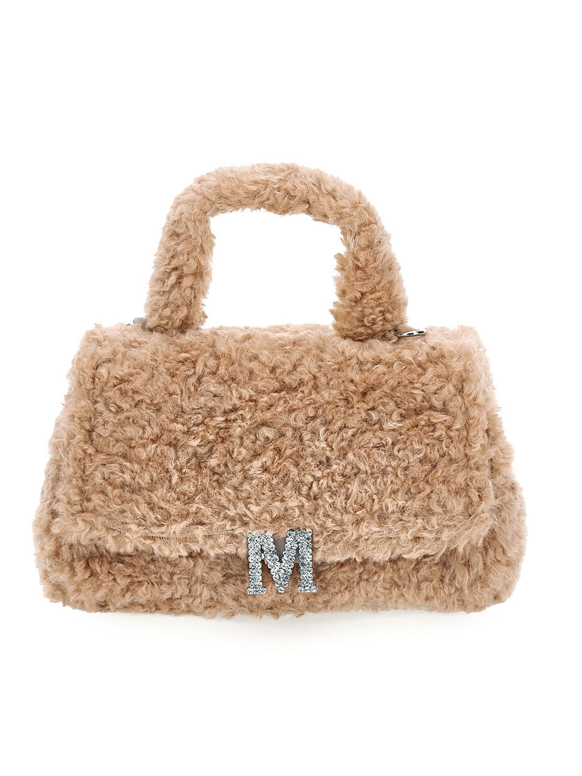 Monnalisa -Plush bag with rhinestone logo-beige