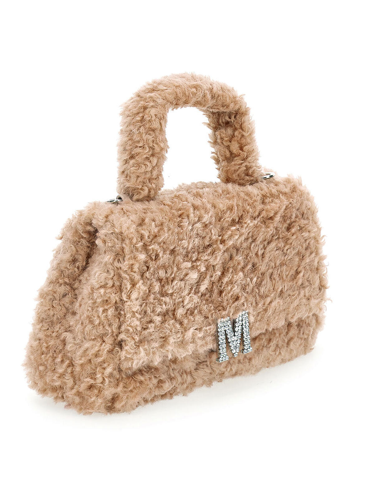 Monnalisa -Plush bag with rhinestone logo-beige