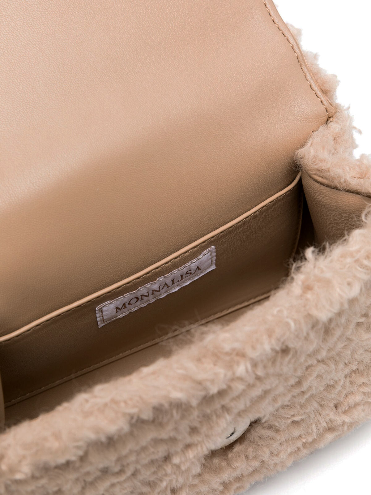 Monnalisa -Plush bag with rhinestone logo-beige