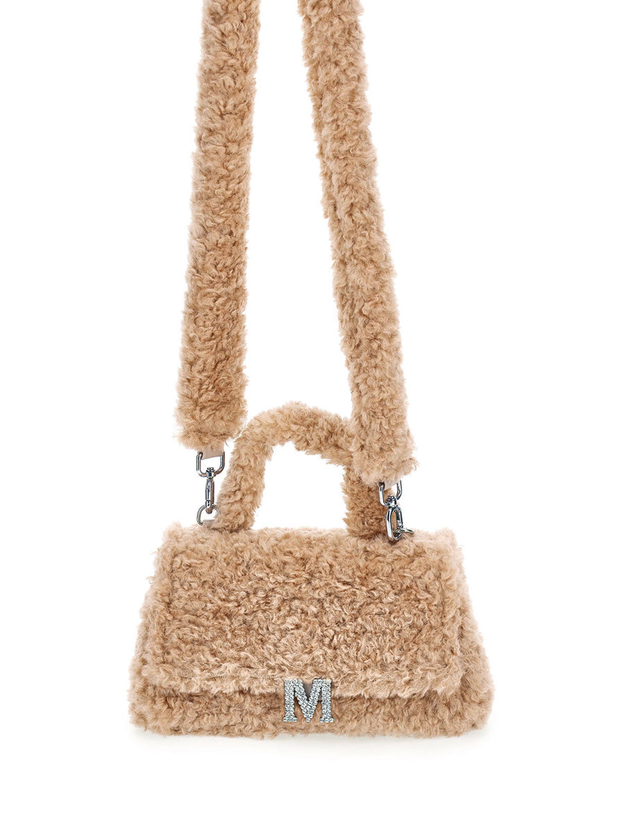 Monnalisa -Plush bag with rhinestone logo-beige