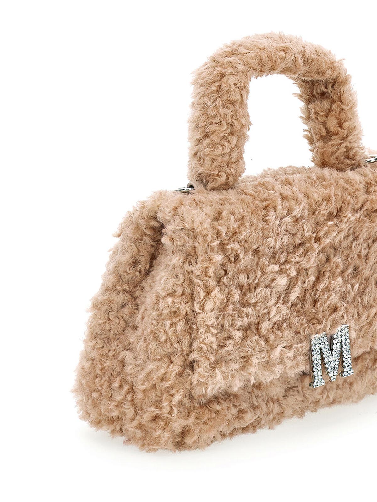 Monnalisa -Plush bag with rhinestone logo-beige