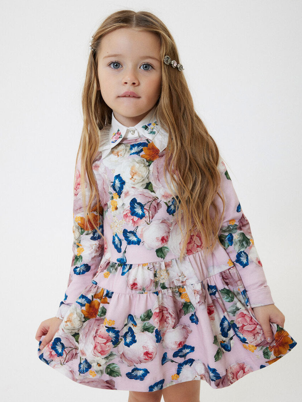 Monnalisa Baroque rose floral dress-11D911