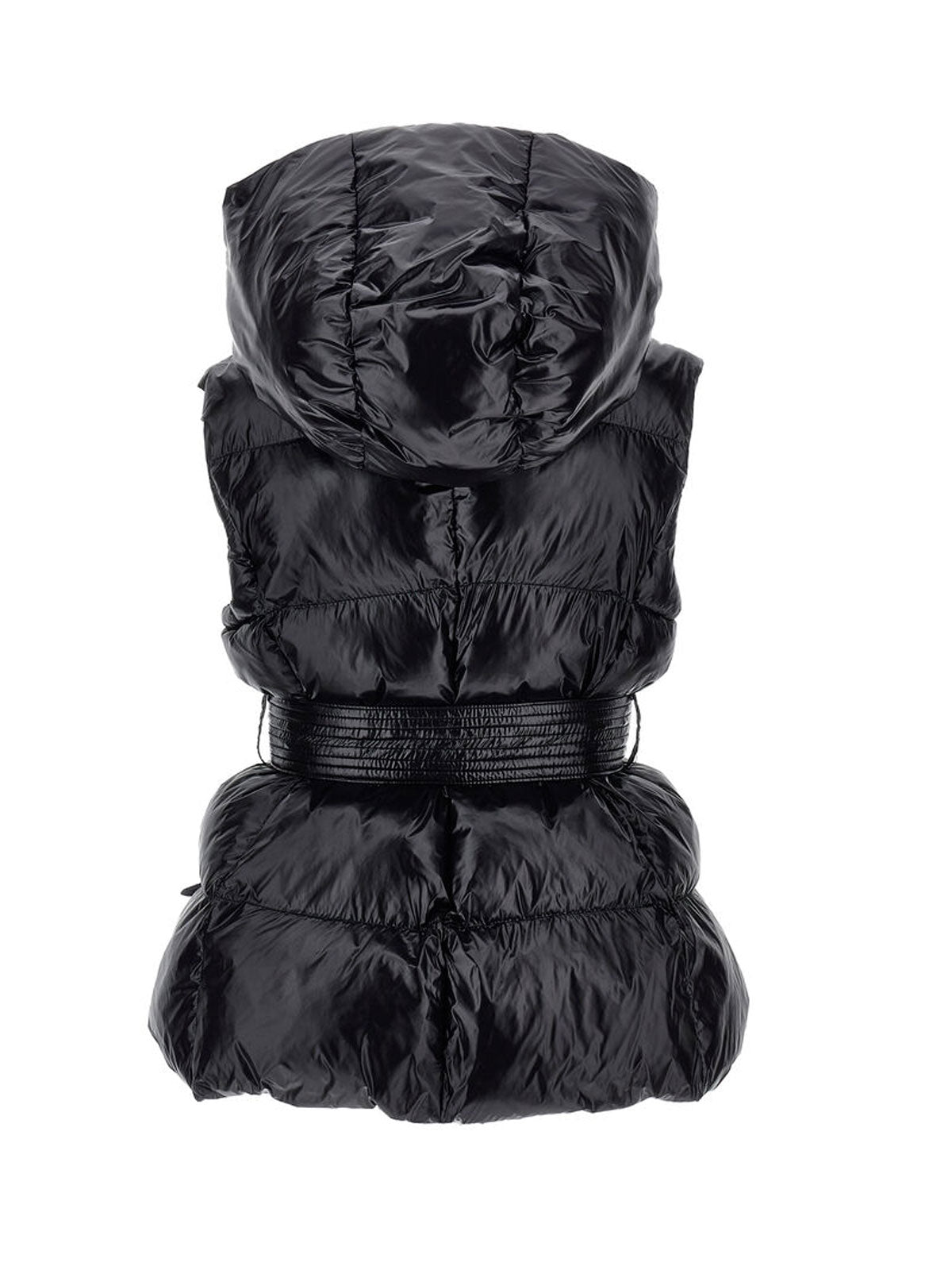 Monnalisa- Black sleeveless gilet with ribbon belt