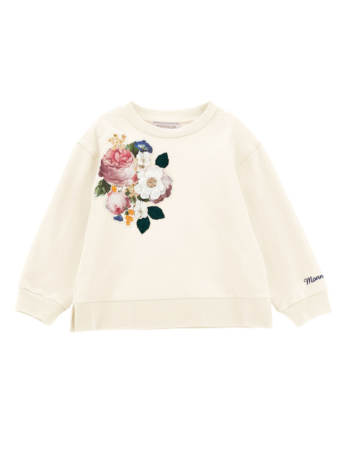 Monnalisa embroidered set sweatshirt & trousers-Panna