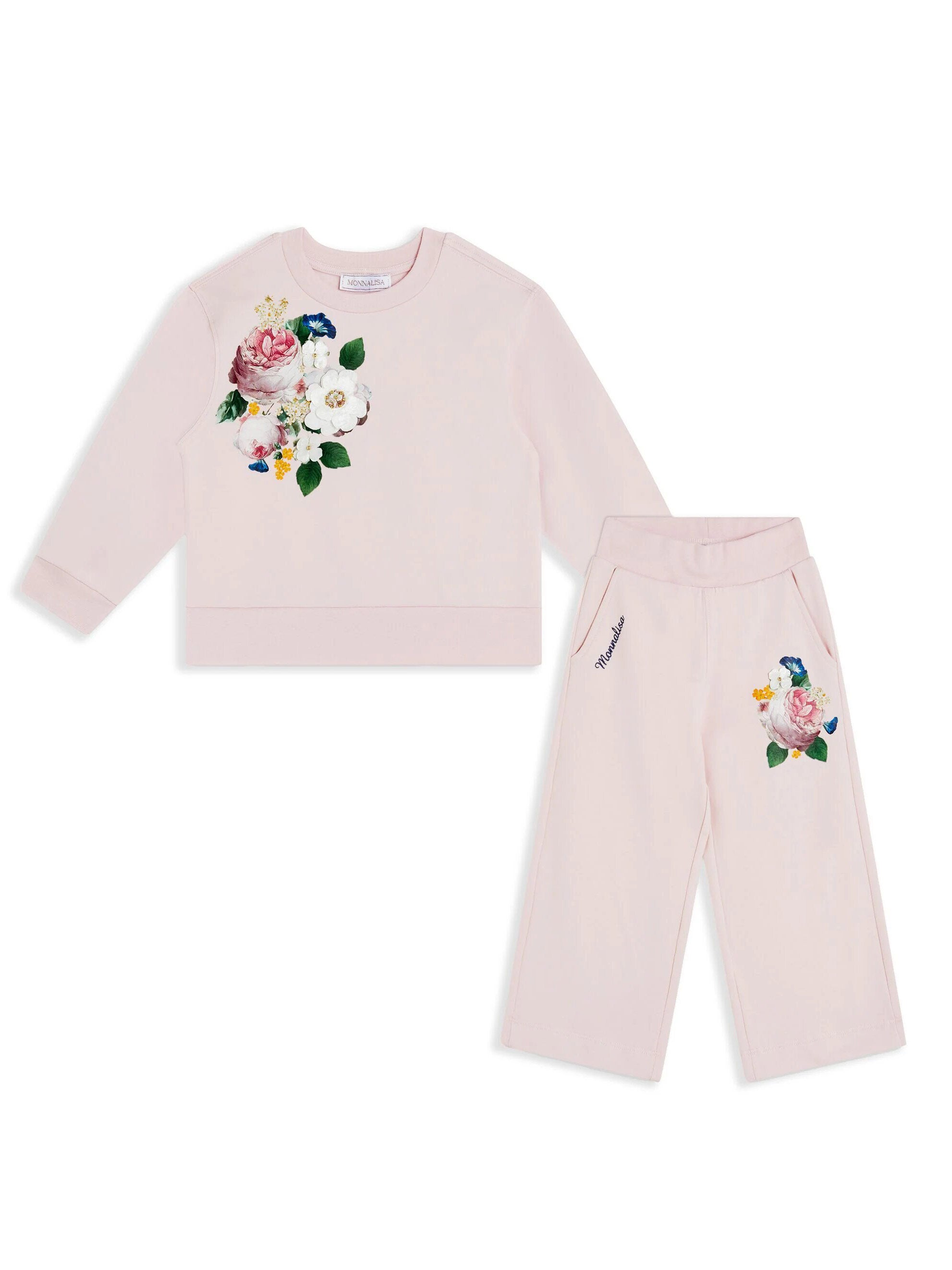 Monnalisa embroidered set sweatshirt & trousers-Pink