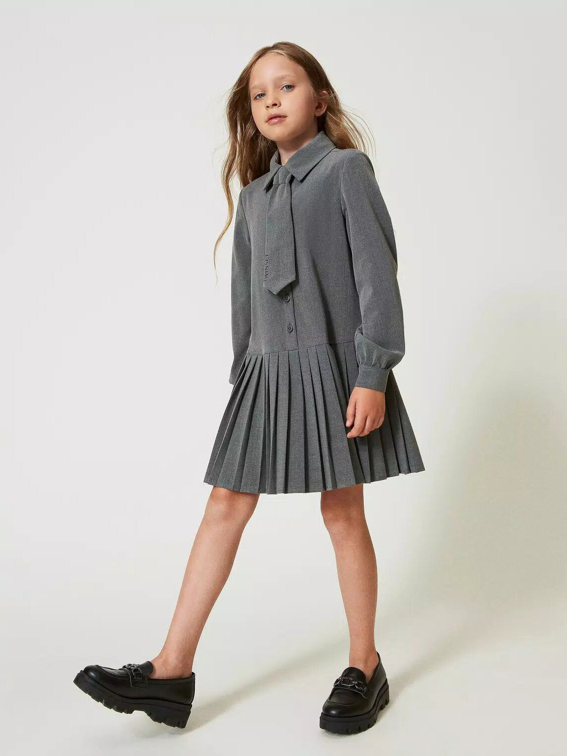 Twinset - Girls’ short flannel dress with tie