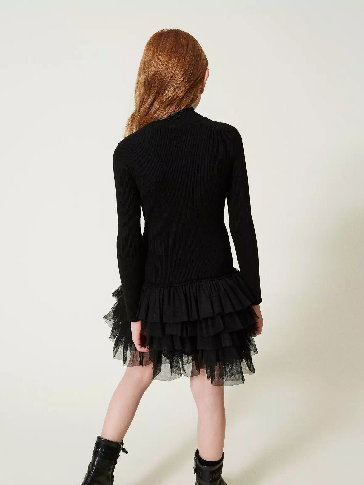 Twinset - Ribbed knit dress with tulle