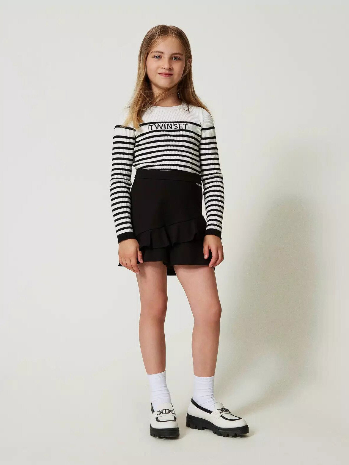 Twinset Girls’ striped jumper with jacquard logo