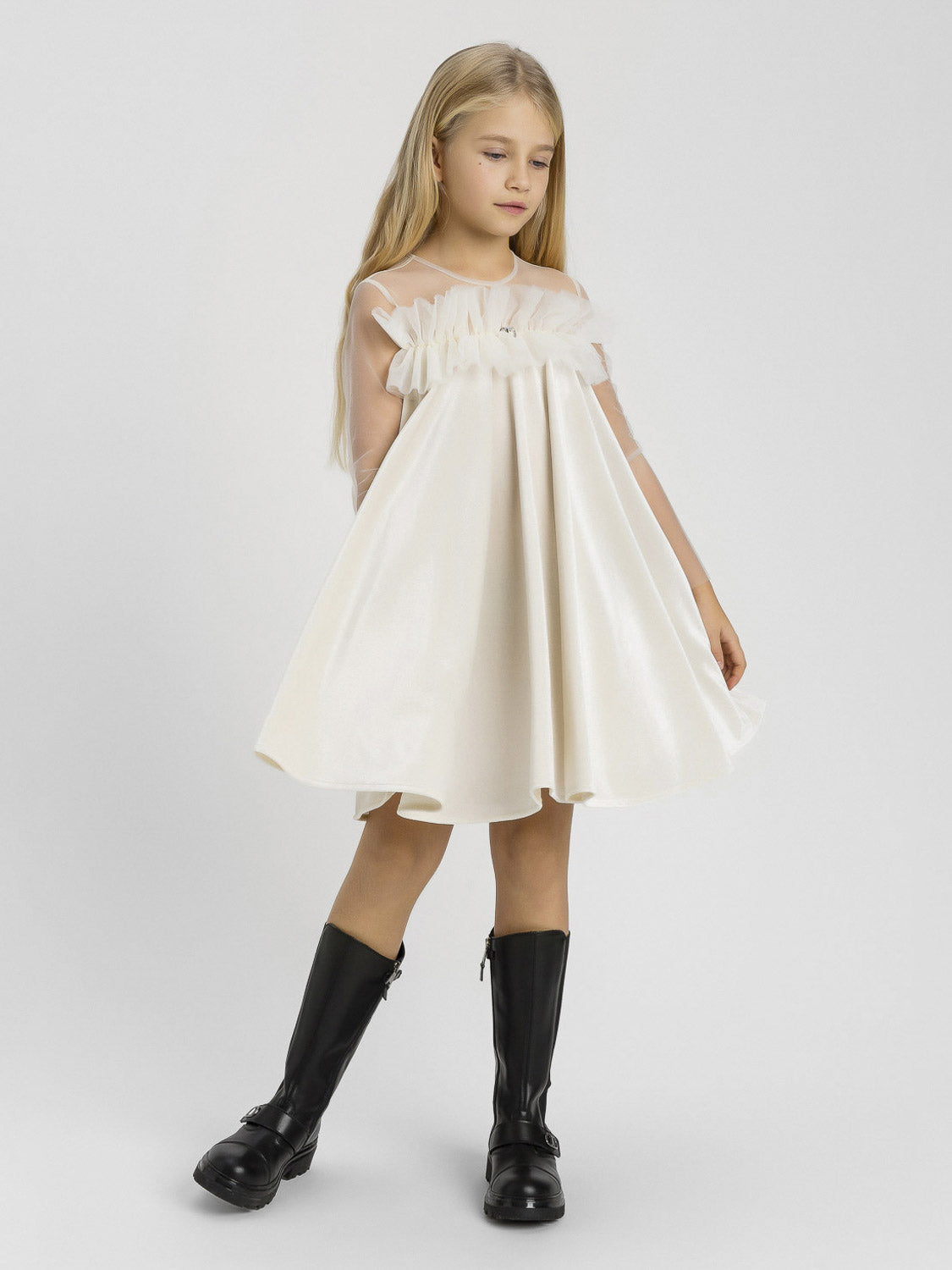 Twinset - Girls’ velour dress with tulle ruffle