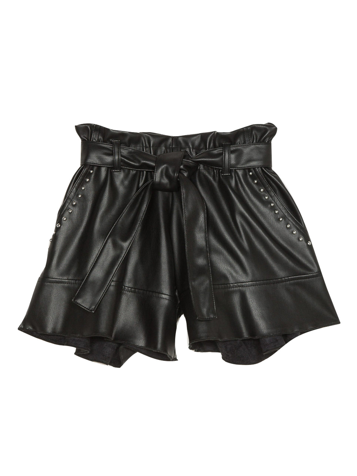 Twinset- Girls’ leather-like shorts with studs