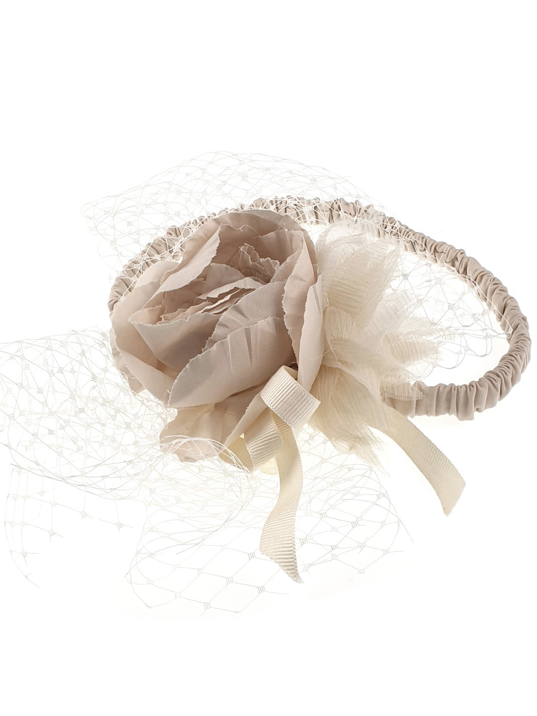 Hair ribbon with silk muslin flower for girl | Designer’s Cat