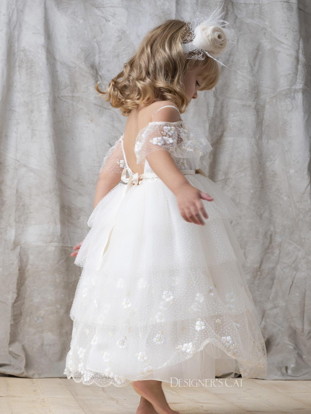 Girls' dress with embroidered polka dots tulle-MARGARITA